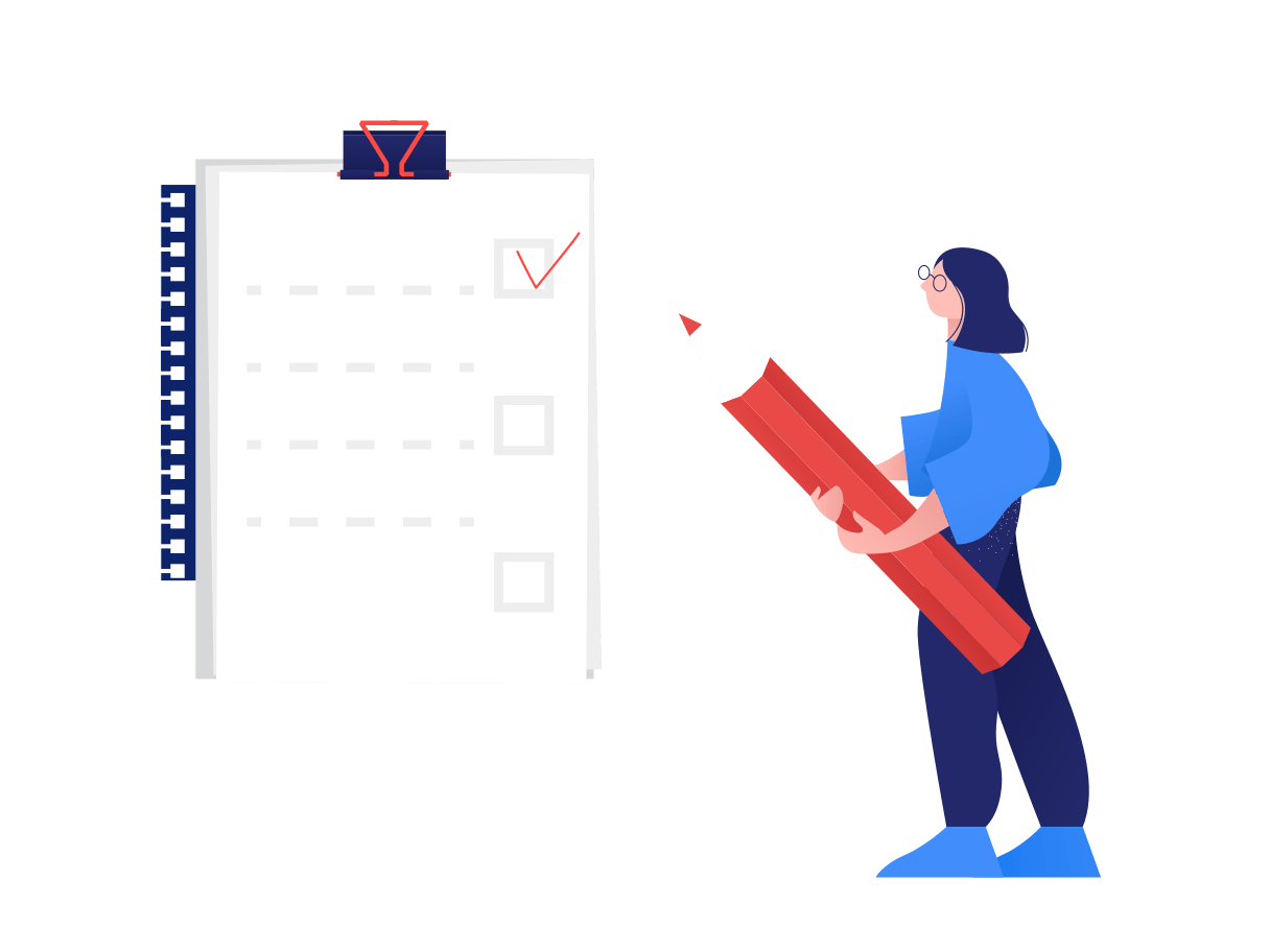 illustrazione donna che scrive su un foglio con una matita gigante